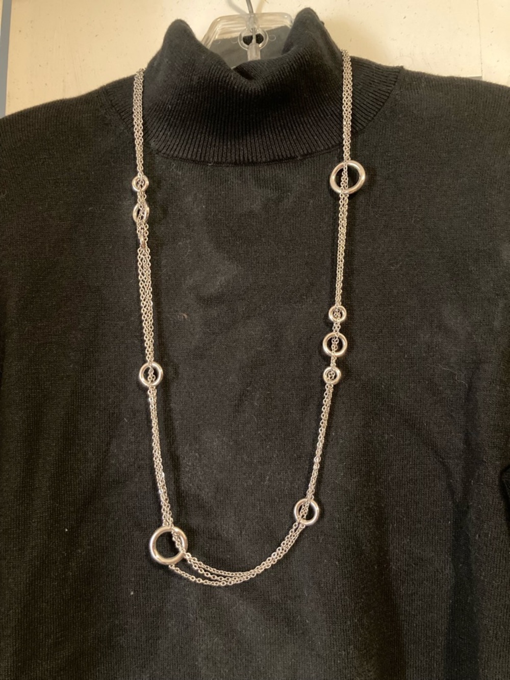 Lia Sophia Long Silver Multi-Ring Necklace